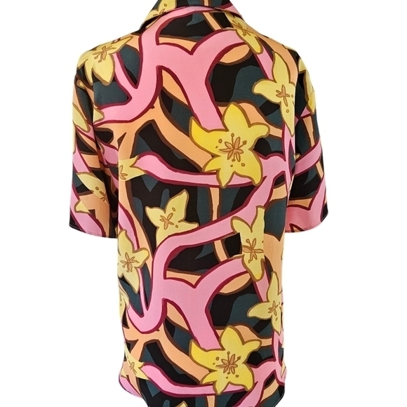 Topshop‎ boutique Karalina York design abstract floral pink silk Blouse size 4 - Picture 4 of 11